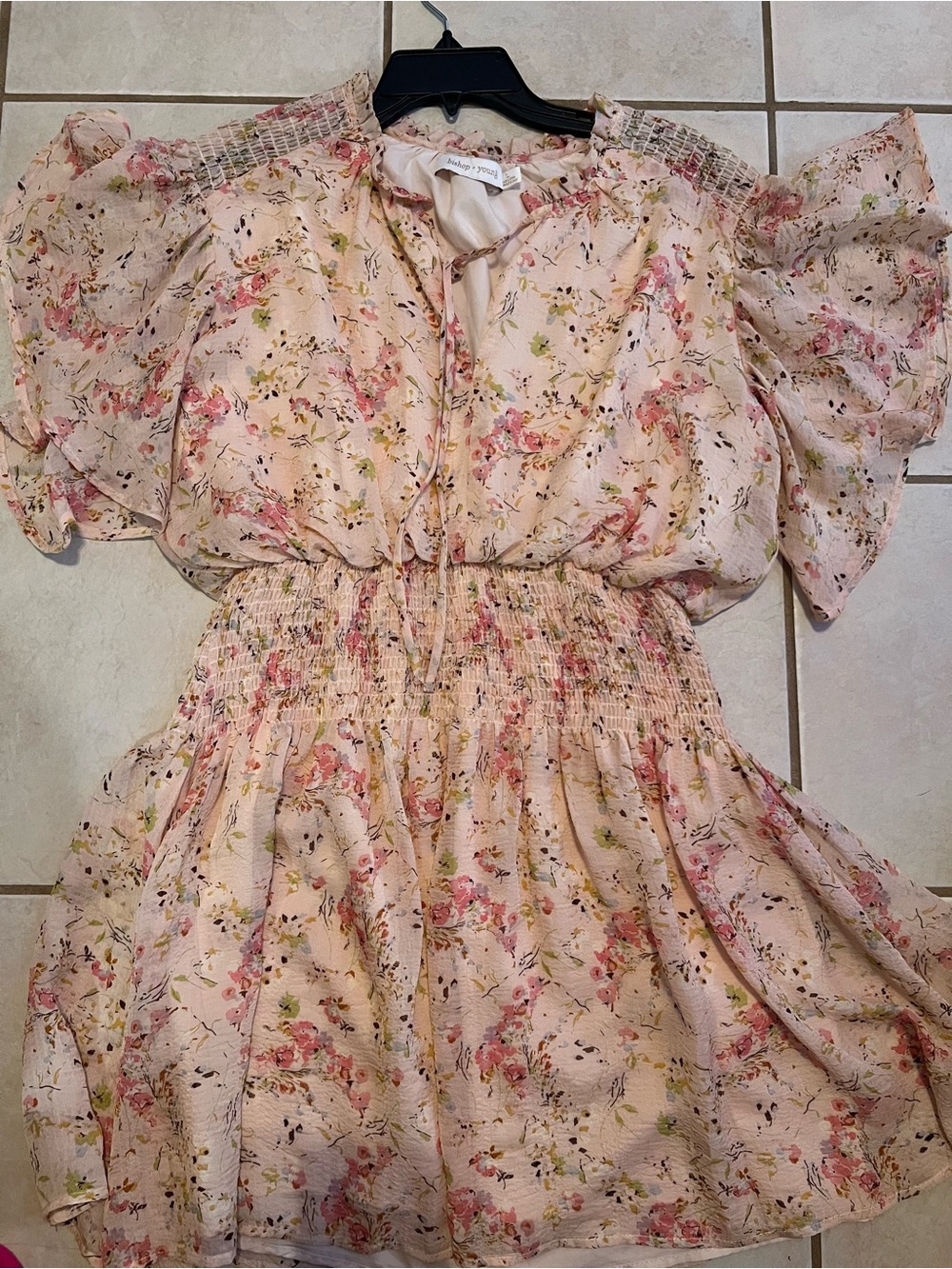 Bishop + Young Light Pink Floral Smocked Waist Dress. Women’s large